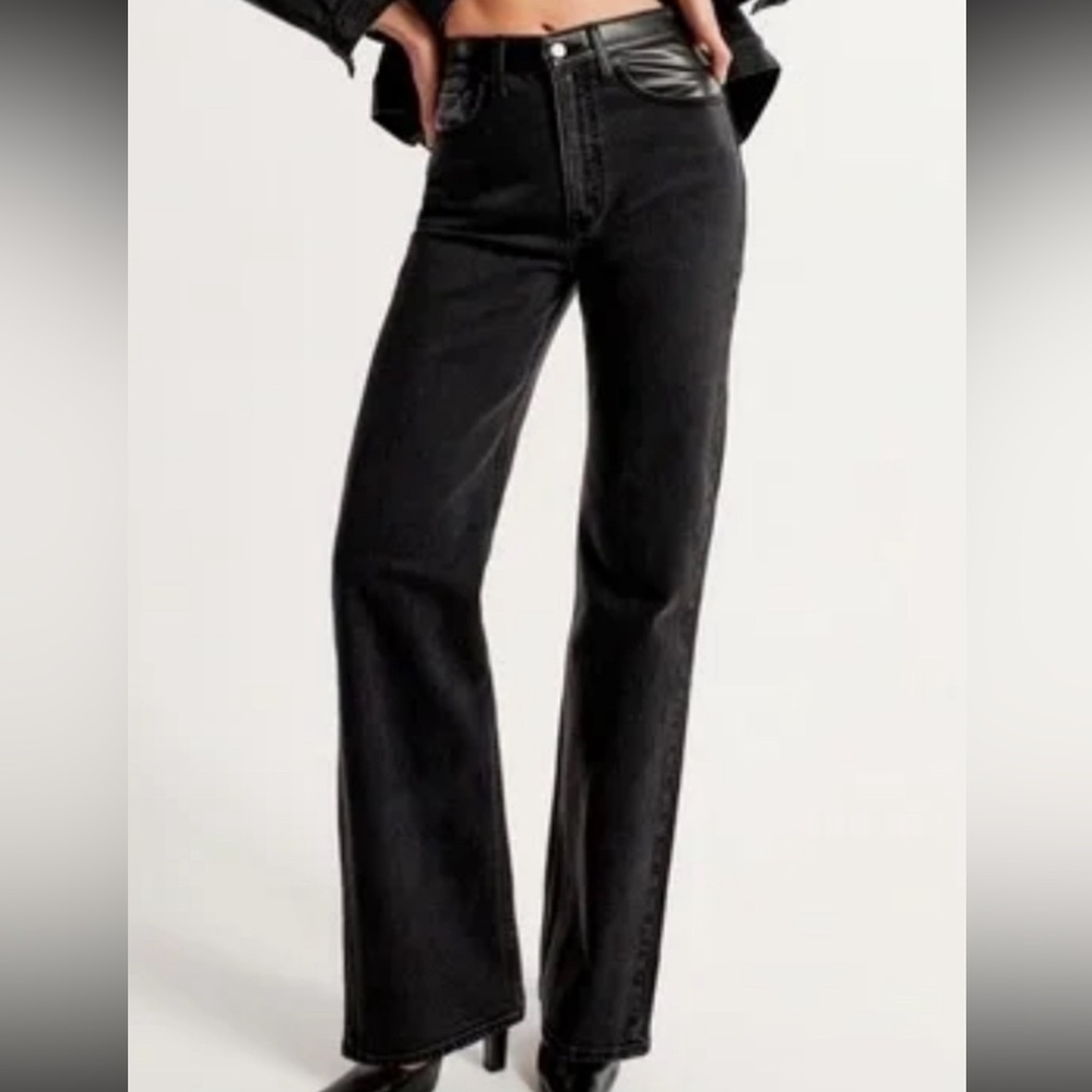 Abercrombie Wide-leg straight black jean with leather detailing